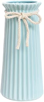 Blue Ceramic Ribbed Vases for Minimalist Modern Home Decor, Decorative Flowers Vase for Wedding Dinner Table Office Bedroom - 8 Inch / 20 CM