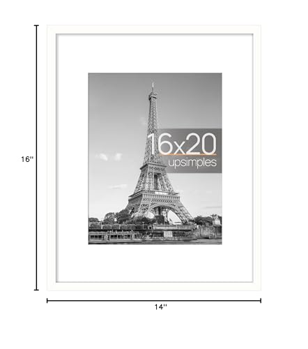 Image of upsimples 16x20 Picture Frame, Display Pictures 11x14 with Mat or 16 x 20 Without, Wall Hanging Poster Frame, White, 1 Pack