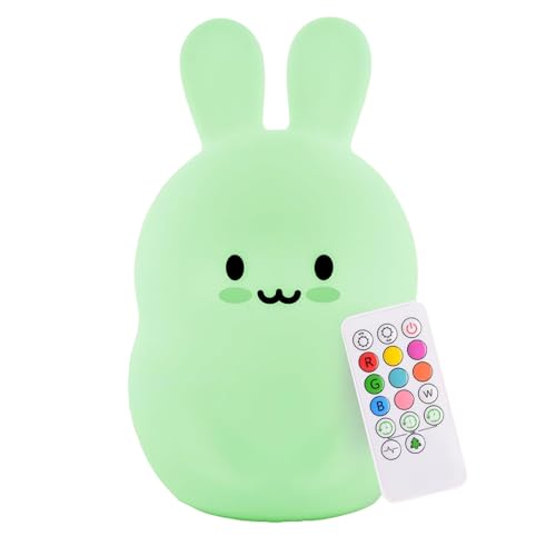 Lumipets Baxter The Bunny Squishy Night Light for Kids | Silicone Lamp with Tap & Remote Control | Rechargeable Color Changing Animal Night Light for Boys & Girls | Portable Nightlight with USB Cord