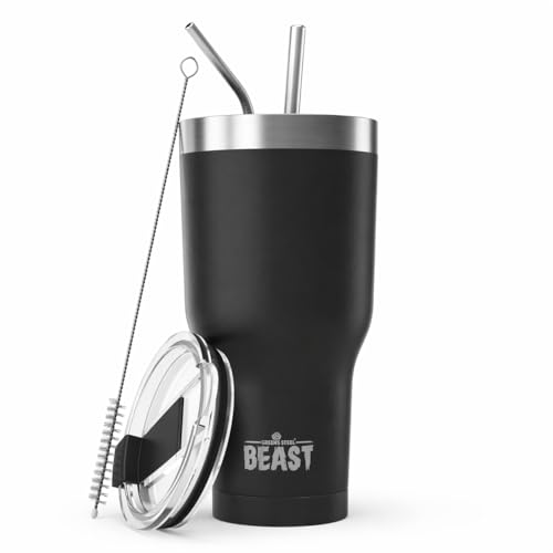 40 oz tumbler - Vacuum Insulated Tumbler with Straw - Leak Proof Stainless Steel Travel Mug - Double Wall Iced Coffee Cup - Reusable Water Bottle - Gifts for Mom, Women and Men (Matte Black)