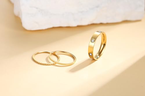Elegant 3PCS Cubic Zirconia Stackable Love Rings for Women, Gold Silver Plated 316L Stainless Steel Hypoallergenic Jewelry, Easter Anniversary Birthday Gifts for Mom friends Sister4