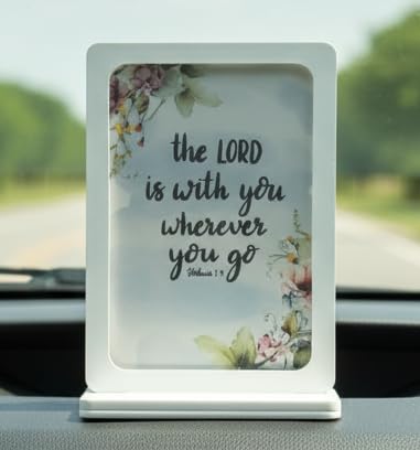 Christian Car Dashboard Standee Bible Verse Joshua 1:9 | Lord is with You Acrylic Stand | 10.5x8cm Watercolor Floral Design | New Car Gift Desk Office Decor-image-9