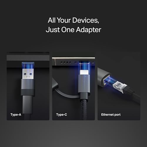 Image of TP-Link 2-in-1 USB 3.0 & USB C to Ethernet Adapter, RJ45 Gigabit LAN, Plug & Play, Aluminum Case, Ethernet Adapter for Laptop, Thunderbolt 4 /3 Compatible with Windows, Mac /iPad OS & More (UE310C)