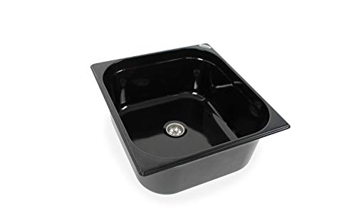 Edelstahl Spülbecken schwarz 354x325x150 mm Camping Spüle Design Waschbecken + Ablauf 19mm Wohnmobil (ad-ideen)