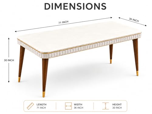 Image of WOODEN SPACE 6-Seater Wooden Dining Table Set | Nano Composite Marble Top | Solid Wood Base | Modern Dining Room Furniture with 6 Chairs (Grand Aura Light Grey)