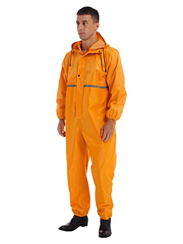 Hularka Men's One Piece Lightweight Rain Suit Waterproof Windproof Rainwear Reflective Strip Jumpsuit2