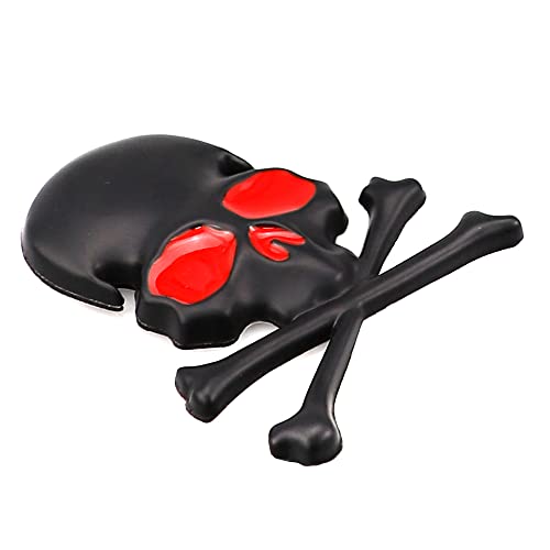 Image of 3D Skeleton Skull Emblem Car Side Rear Front Hood Trunk Door Fender Bumper Tail Box Car Motorcycle Personality Decoration Metal Badge Decal Sticker (1 PCS, Black Red), CR-Sk