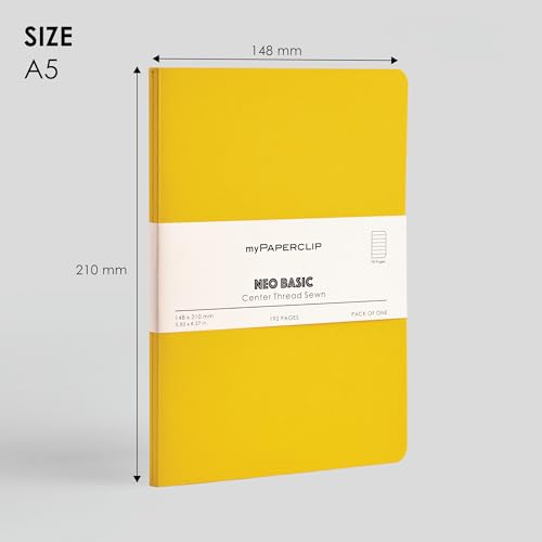 Image of myPAPERCLIP NeoBasic A5 Ruled Notebook | 192 Pages, 80 GSM, 250 GSM Soft Cover, A5 (5.83 x 8.27 in) | Yellow
