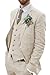 Produktbild Retro Leinen Herren Anzug für Strand Hochzeit - Sommer Slim Fit 3 Stück Leicht Jacke Weste Hose Homecoming Smoking, Beige, M