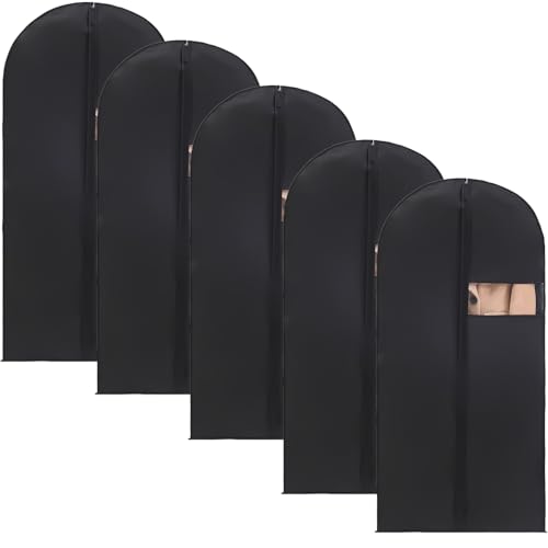5 Pack Hanging Garment Bags for Clothes - Dustproof Suit Jacket Storage Covers with C Window Design 60x120cm