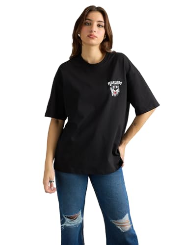 Image of LEOTUDE Cottonblend Oversized Half Sleeve Colorful Printed Combo T-Shirts for Women (Pack of 2)