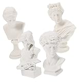 FOYTOKI 4Pcs Miniature Greek Sculptures David Figurine Goddess Sculpture Goddess Bust Statues Greek Mythology Figurine Gypsum Norse Decor Mini Greek Bust Statues Resin White Rome Desktop