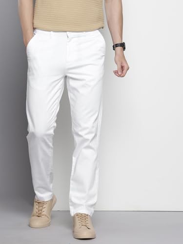 Image of The Indian Garage Co Men Regular Fit Solid Mid-Rise Stretchable Chinos