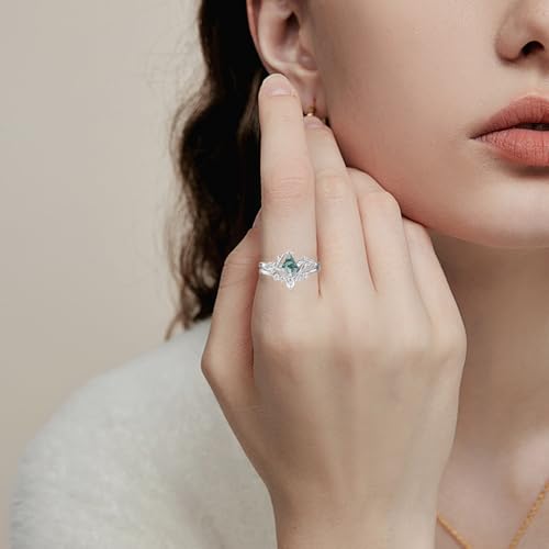 1-5ct Gemstone and Moissanite Wedding Ring Sets for Women 10K 14K 18K Solid Gold Kite Cut Birthstone Gemstone Bridal Ring Set Art Deco Vine Leaf Engagement Ring Sets 2pcs Free Engraved2