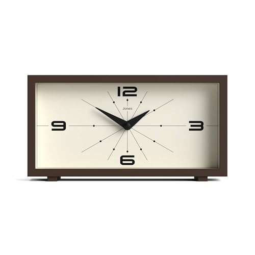JONES CLOCKS® 'Odeon' desk clock - modern rectangular design in brown, stylish retro look for shelf, table, mantel or bedside