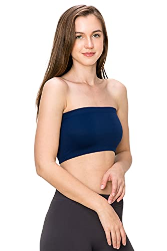 Kurve Seamless Bandeau Tube top - UV Protective Fabric, Rated UPF 50+ (Non-Padded) Made in USA, Dark Navy, Medium/Large
