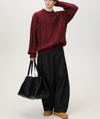 POHADON Men's Oversized Cable Knit Sweater Vintage Grandpa Aesthetic Grunge Pullover Tops Fall Winter Y2k Trendy Clothes4