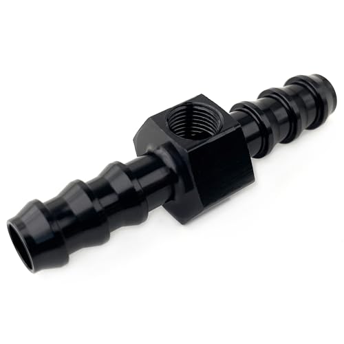 Image of 3 /8 Barb to 3 /8 inch Hose Barb Fuel Pressure Take Off Adapter with 1 /8 inch NPT Sensor Gauge Port Tube Fitting Tee Aluminum Black