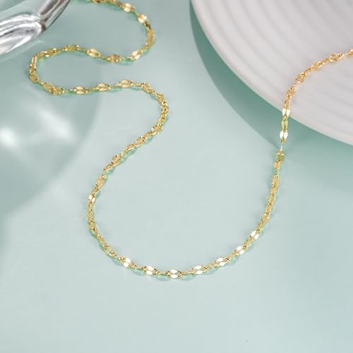 14K Gold Chain for Women Men 14K Gold Necklace for Women Non Tarnish Lips Thin Golden Chains Necklace Double-Sided Design Dainty Golden Necklaces for Womens Trendy 16-24IN 2.4MM4