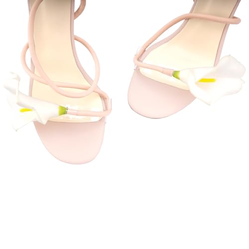 Image of Flower High Heels for Women Calla Lily Open Toe Floral Stilettos Heels Sexy Strappy Heeled Sandals Wedding Birthday Dressy