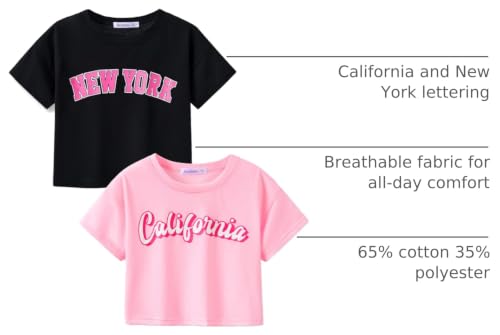 Image of Stylish Graffiti /Butterfly Graphic Crop Top for Girls -Cool Summer T-Shirt Soft Colorful 2-Pack Tees Size 6-18