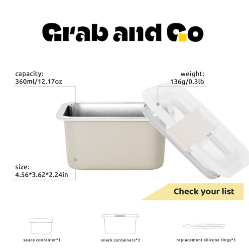 Image of Bakpoco Stainless Steel Snack Lunch Containers for Kids, 3 Packs 12 oz Leak-Proof Lunch Box Containers, Microwave-Safe, Convenient Metal Small Food Storage Container with Lid for School, Work