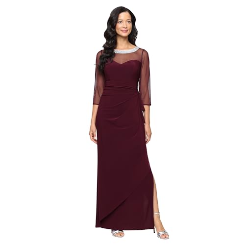 Image of Alex Evenings Women's Long Matte Jersey Mother of The Bride Dress with 3 /4 Illusion Sleeves (Petite and Regular Sizes)