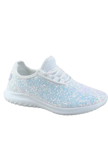 TZ Kid's Girl's Fashion Glitter Sparkle Slip On Lace Casual Walking Sneaker Shoes