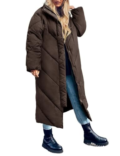 Flygo Womens Long Puffer Coat Long Sleeve Padded Winter Down Coats Hooded Parka Jacket