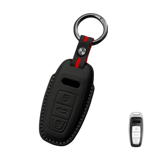 Erivis For Audi Key Fob Cover with Keychain, Genuine Leather Key Case Compatible with Audi A6 Q7 A3 e-tron A8 A7 Q8 2019-2024 2025 2026 Accessories, Full Protection Smart Key Shell (Model A)