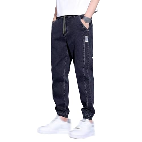 Genérico Vaqueros Slim Fit para Hombre Elegantes Pantalones Rectos Tapered Pants Jeans PantalóN LáPiz Pitillo con CordóN Y Cintura EláStica (Negro,L)