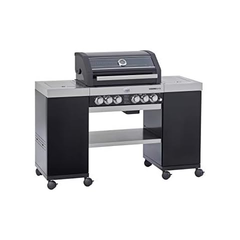 RÖSLE Gasgrill BBQ-Island VIDERO G4-SL Schwarz, Grill mit 4 Haupt- und 1 Seitenbrenner, extra Primezone, Deckel mit Glaseinsatz & Thermometer, pulverbeschichteter Stahl schwarz Cover