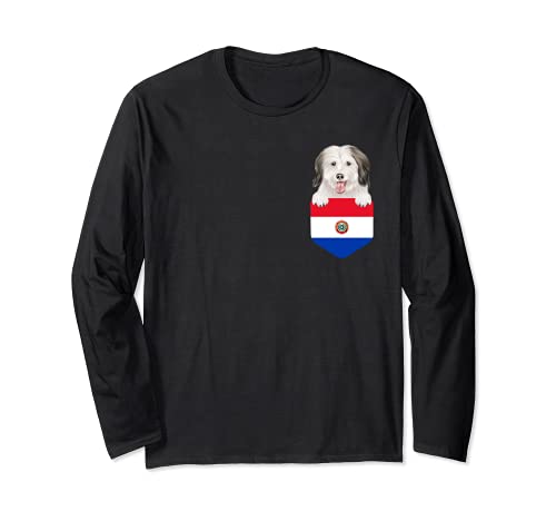Paraguay Flag Coton de Tulear Dog In Pocket Long Sleeve T-Shirt, Black