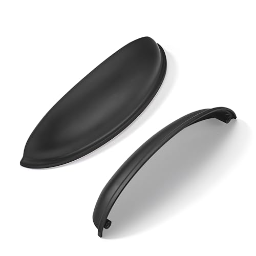 khtumeware 10 Pack 3-3/4 Drawer Pulls Matte Black Cabinet Cup Pulls Kitchen Hardware Cabinet Handles Drawer Handles Knobs 3-3/4 inch Hole Center