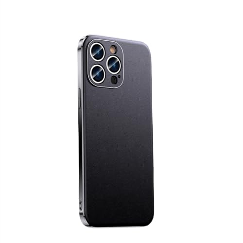 Protection complète de l'objectif sur iPhone 14 Pro, étui en cuir véritable noir antichoc