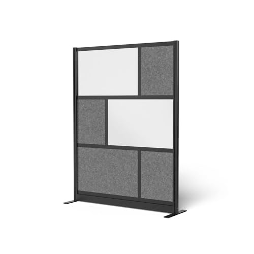 Luxor Workflow Series 6-Panel Freestanding Modular Room Divider System Starter Wall with Whiteboard, 70" H x 53" W, Black/Gray