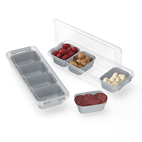 RoyalFay® Zutatenbehälter Napoli 2er Set – stapelbare Aufbewahrungsbox mit 8 Einsätzen & 2 Deckeln – lebensmittelechte Kühlschrank-Organizer für Pizzabeläge & Meal Prep – granit