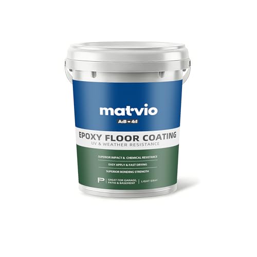 matvio Two-Part Epoxy Floor Paint | 1.06 Gal | 4:1 Mix Ratio | Low VOC, Floor Coating for Garage & Basement | Anti-Slip, Chemical Resistant, 4H Hardness | Silver Gray High-Gloss Finish for 270 Sq.Ft Per Coat