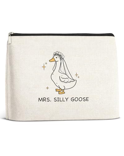 Ptikx Engaged Gifts Makeup Bag, Engagement Newlywed Gifts for Bride to Be Besties Friends, Wedding Gift, Mrs. Silly Goose Portable Storage Cosmetic Bag