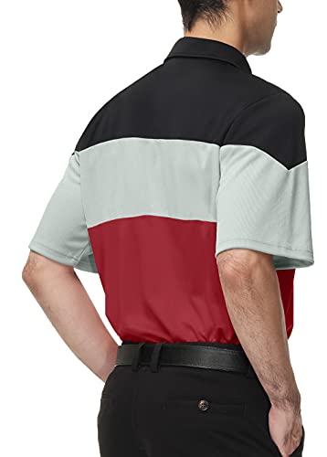 Men's Outdoor Performance Tactical Polo Shirts Long and Short Sleeve, Moisture-Wicking, Sun Protection(Red Gray,3XL) - Thumbnail 2