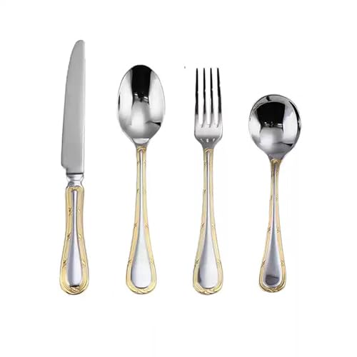 32 Pieces Silverware Set,18/8 stainless steel set for 8,Flatware set Water droplet gold/silver, Fine Silverware set and Dishwasher Safe 01