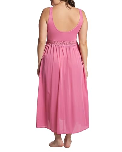 Image of Exquisite Form Women's 70807 Nylon Tricot Sleeveless Long Nightgown with Floral Lace