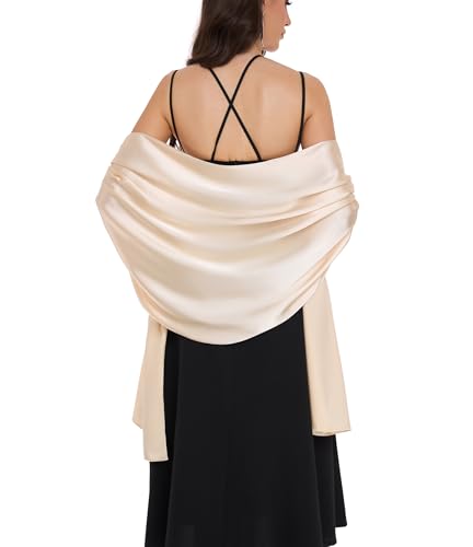 Fttyeiby Shawls and Wraps for Evening Dresses Satin Shawl Wraps for Women Wedding Formal Shawl Champagne