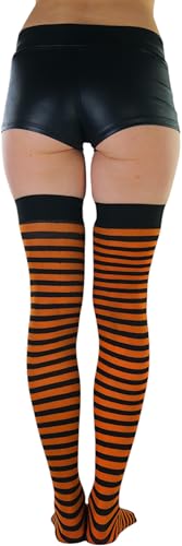 Image of ToBeInStyle Women's Opaque Hosiery Thin Striped Thigh High Long Stocking