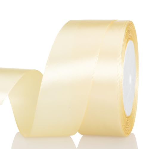 Image of ATRBB 25 Yards 1-1 /2 inch Buttermilk Satin Ribbon for Gift Wrapping | Wedding, Bows, Colorfast Polyester Fabric Thick Ribbon for Bouquets Party Decor Crafts Handmade Flower DIY