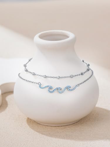 Image of 925 Sterling Silver Layered Ankle Bracelets for Women Jewelry Gifts | 925 Sterling Silver Layered Sea Turtles /Elephant /Wave Anklet Animal Bracelet Summer Ocean Beach Jewelry Gifts for Women