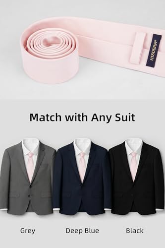 Image of HISDERN Mens Ties Solid Color Ties for Men Formal Necktie with Pocket Square Set Satin Silk Neck Tie Handkerchiefs Set