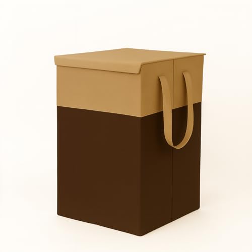 Image of Homerz Premium Folding Laundry Basket for Clothes with lid and handles, 24X17X47 inch size, Laundry Bag Cloth Basket Non Woven Laundry Bin Laundry Bags for Clothes Freestanding (Brown)
