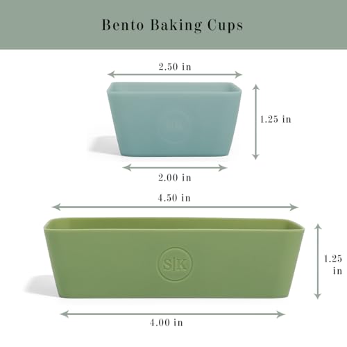 The Silicone Kitchen Reusable Silicone Bento Baking Cup, Non-Toxic, BPA Free, Dishwasher Safe Bento Box Accessories Lunch Box Dividers, Square and Rectangle, 24 Pack, Blue, White, Green