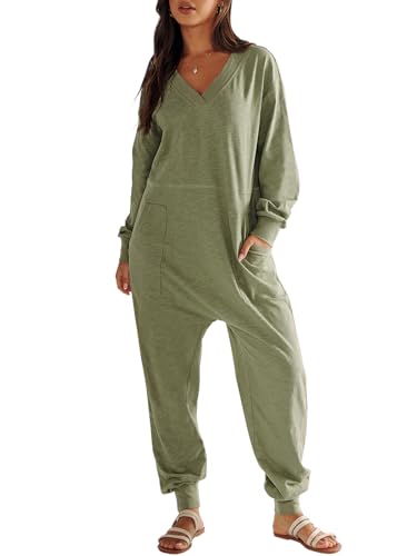 ANRABESS Jumpsuits for Women 2025 Fall Long Sleeve Casual Loose Fit Romper Lounge One Piece Pajamas Outfits Jumper Pea Large